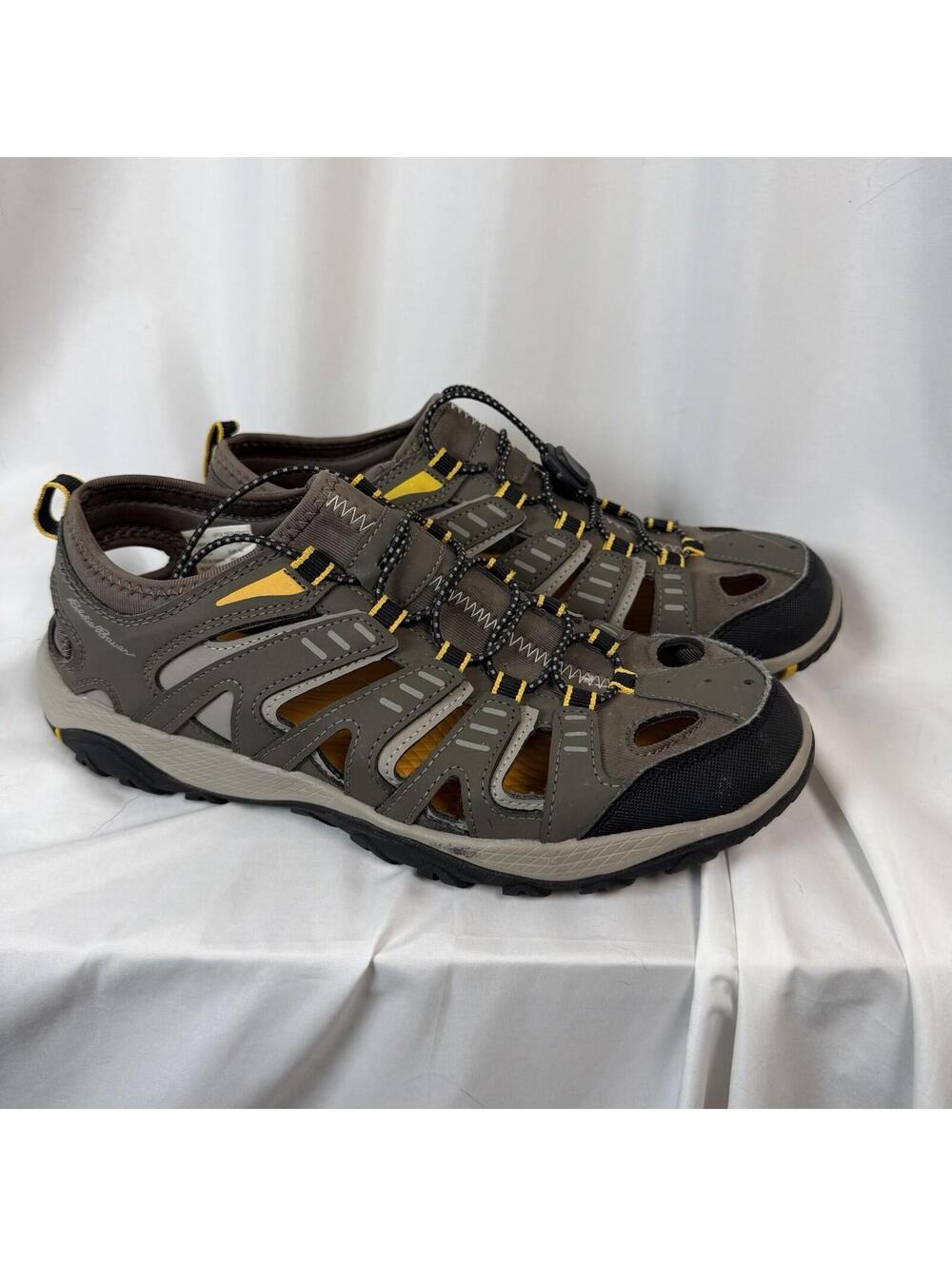 EDDIE BAUER Eastport Men’s GRAY/Tan Bungee Lace Breathable Water Shoes 9M Hiking